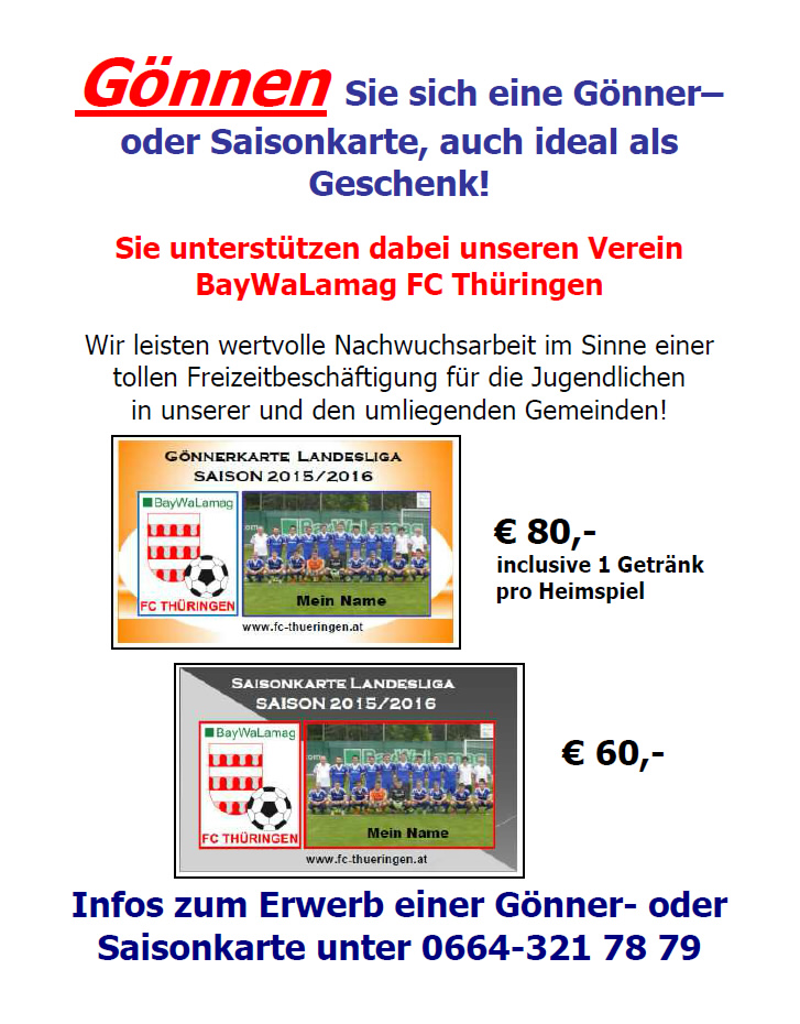 Unterstützen Sie den BayWaLamag FC Thüringen mit einer Saison oder Gönnerkarte!
