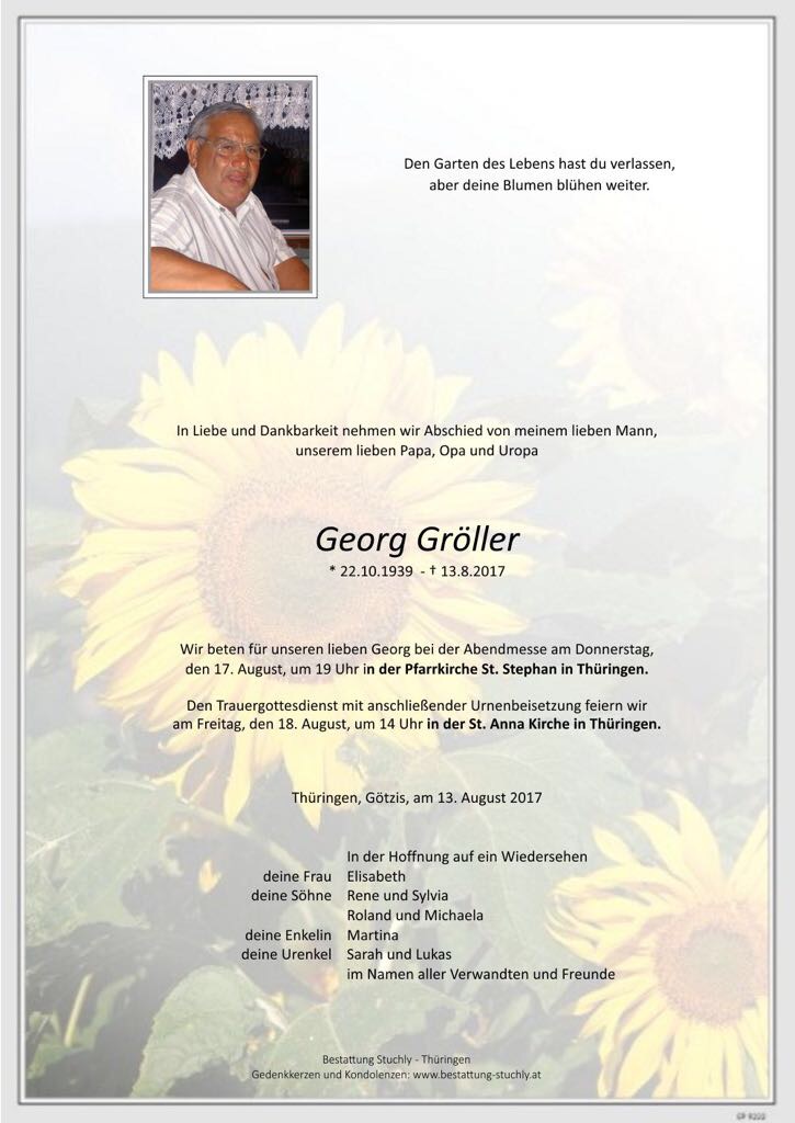Ehrenmitglied Gröller Georg verstorben!